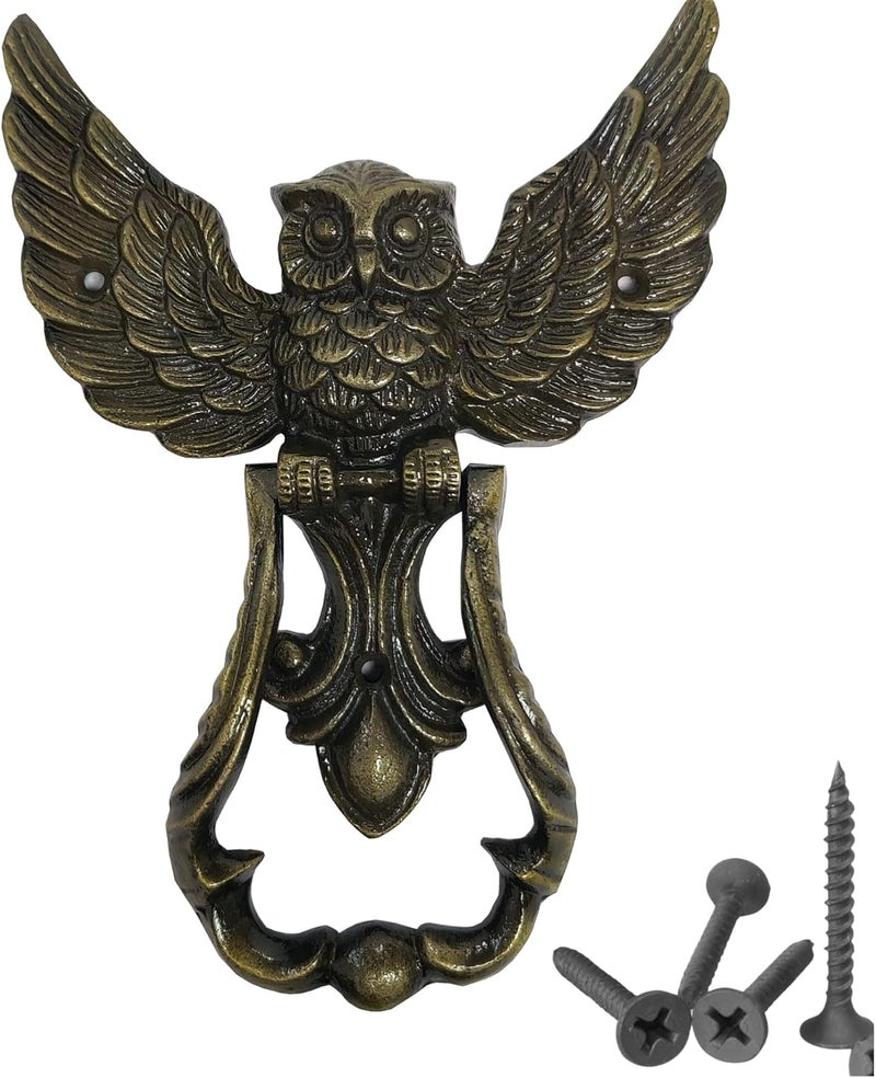 REPLICARTZUS Owl Door Knocker – Heavy Duty Iron Door Handle with Antique Finish, 5.5" x 8" Vintage Front Door Knocker for Garden, Wooden House, Farmhouse & Home Décor - Image 1
